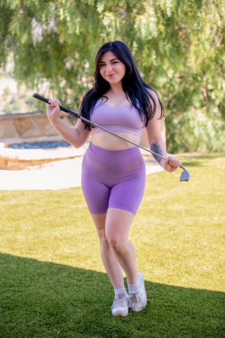 Hot brunette Keira Croft models spandex shorts before having sex