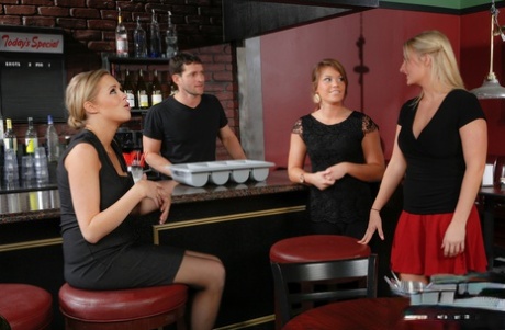 American secretary Katie Kox lets out her huge juggs and takes a dick in a bar